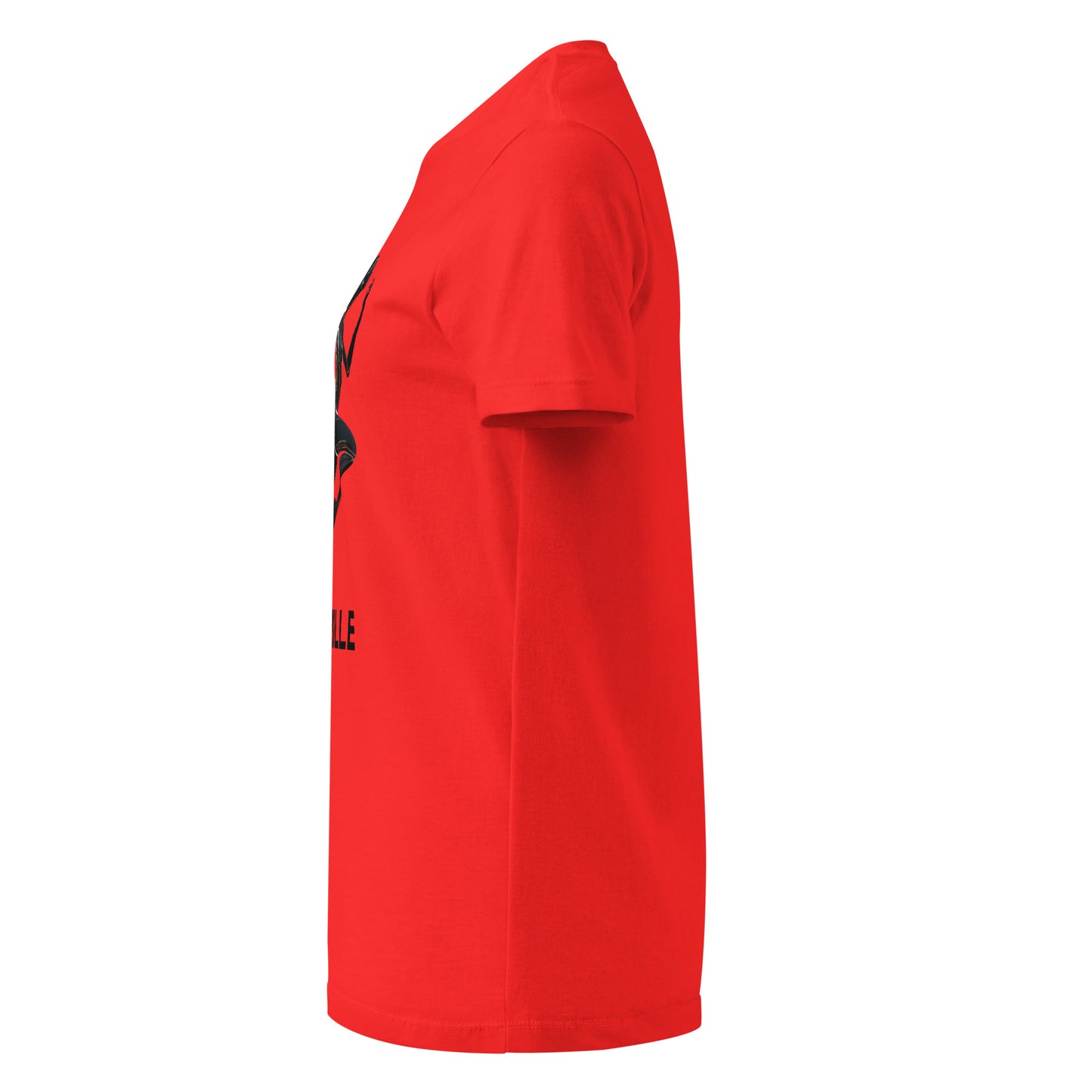 Camiseta MILLE Ascend de color rojo para mujer. Vista lateral de la prenda.