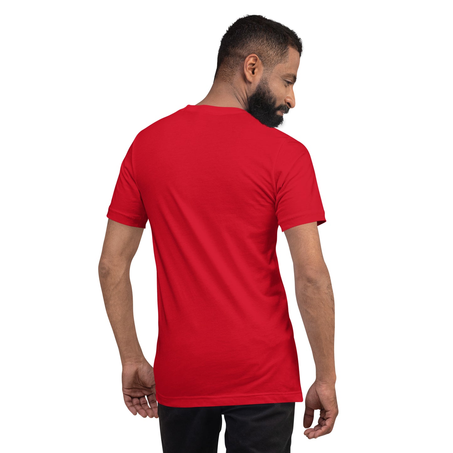 Camiseta MILLE Pillar de color rojo. Vista trasera en modelo masculino.
