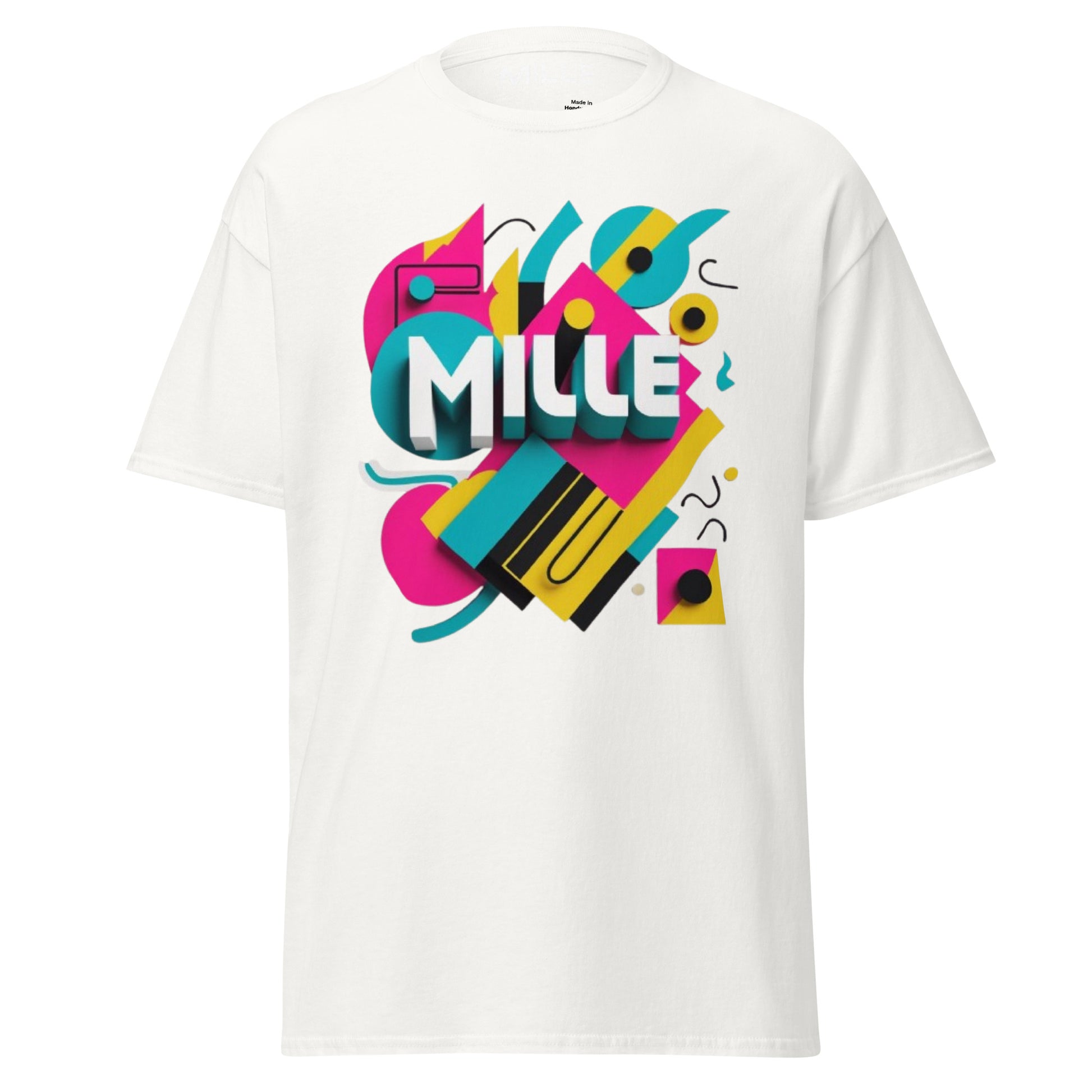Camiseta MILLE ARCADE Tee de color blanco con diseño gráfico vibrante. Vista frontal completa de la prenda.