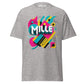 Camiseta MILLE ARCADE Tee de color gris sport con diseño gráfico vibrante. Vista frontal de la prenda con detalles del estampado.