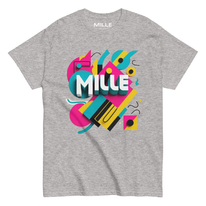 Camiseta MILLE ARCADE Tee de color gris sport con diseño gráfico vibrante. Vista frontal de la prenda.