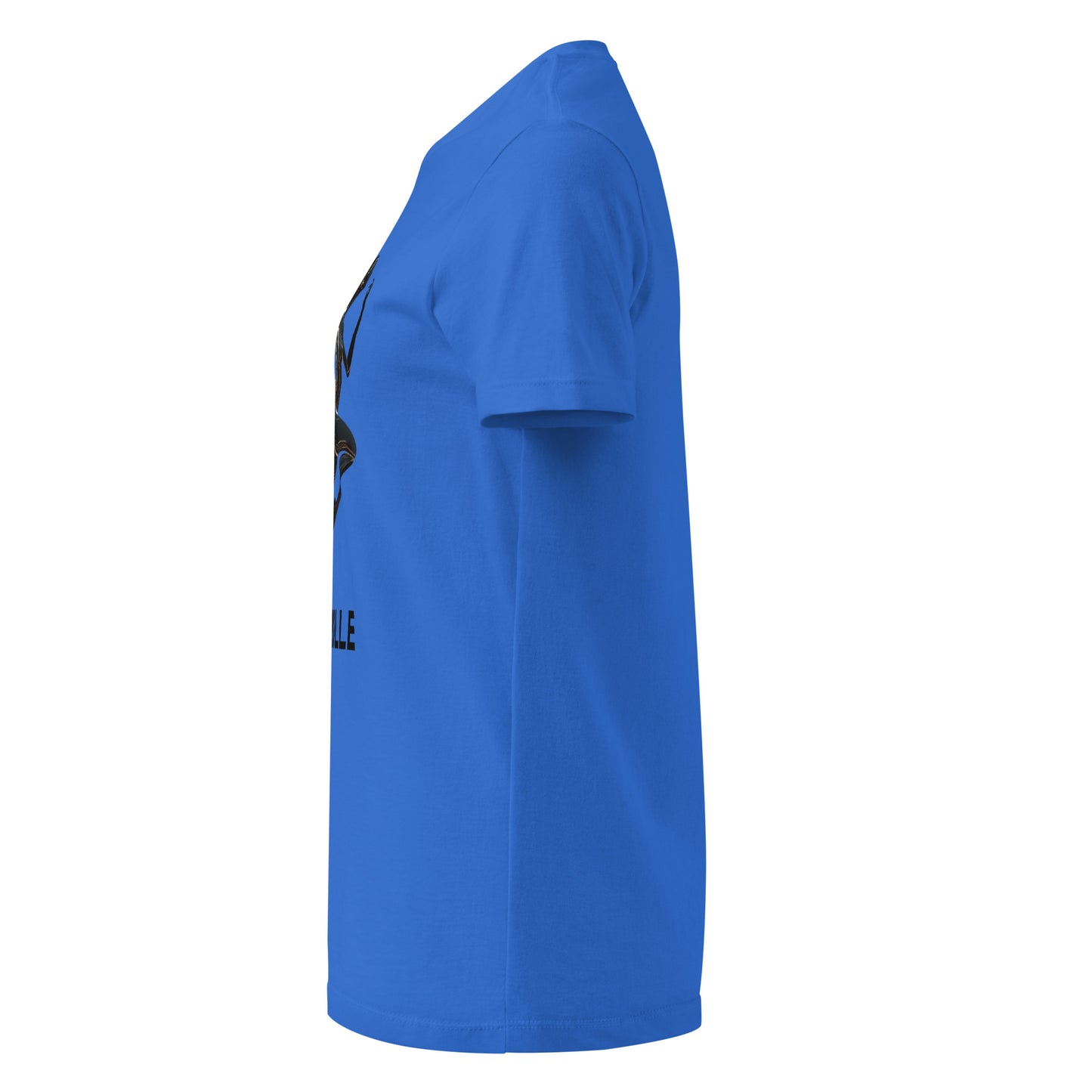 Camiseta MILLE Ascend de color azul royal para mujer. Vista lateral de la prenda.
