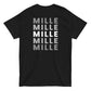 Camiseta MILLE Esencia Clásica de color negro, vista trasera mostrando el diseño de texto MILLE repetido en gris.