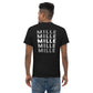 Camiseta MILLE Esencia Clásica de color negro con diseño de texto MILLE repetido en la espalda. Vista trasera en modelo con jeans.