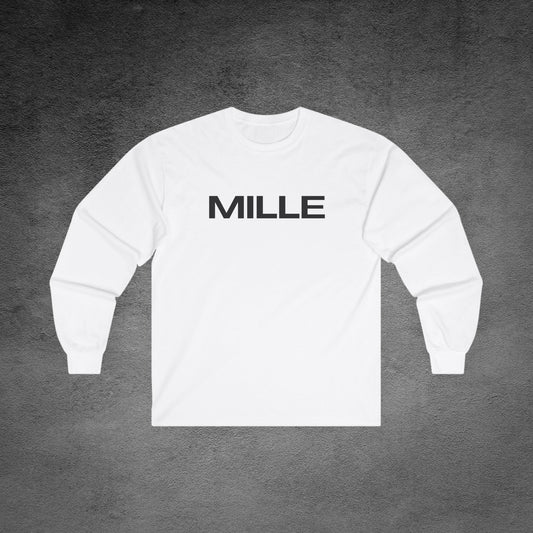 Camiseta de manga larga MILLE Origin LS de color blanco con logo MILLE en el pecho. Vista frontal.