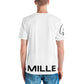 Camiseta MILLE Script Tee de color blanco con logo MILLE en la espalda y logo M en cursiva en la nuca. Vista trasera.