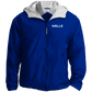 Chaqueta MILLE TEAM JACKET de color azul rey con logo MILLE en el pecho y capucha con forro gris. Vista frontal del producto.