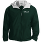 Chaqueta MILLE TEAM JACKET de color verde bosque con logo MILLE en el pecho y capucha con forro gris. Vista frontal del producto.