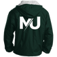 Chaqueta MILLE TEAM JACKET de color verde bosque con el logo grande en la espalda y capucha con forro gris. Vista trasera del producto.