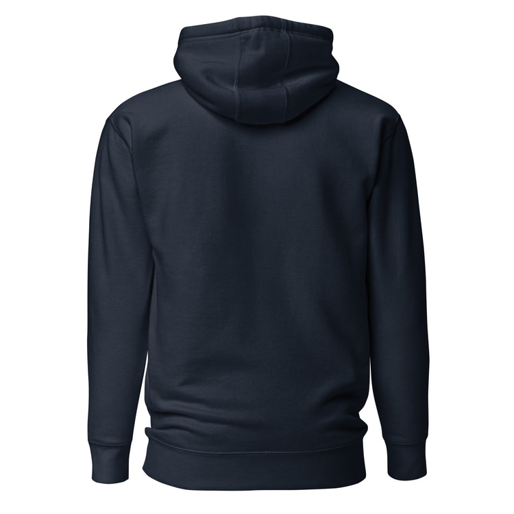 Sudadera con capucha MILLE ACENTO de color azul marino sin diseño en la espalda. Vista trasera.