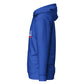 Sudadera con capucha MILLE ACENTO de color azul royal con logo MILLE en blanco con una línea roja debajo en el pecho. Vista del perfil derecho.