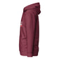 Sudadera con capucha MILLE ACENTO de color granate con logo MILLE en blanco con una línea roja debajo en el pecho. Vista del perfil izquierdo.