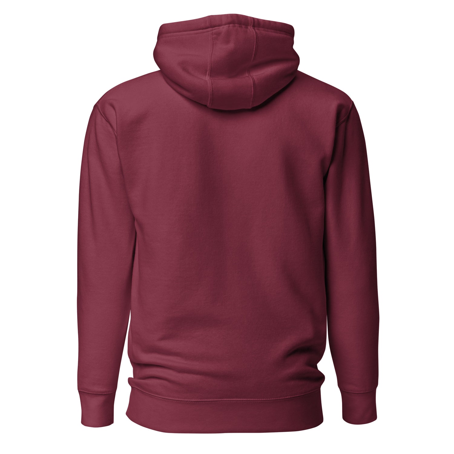 Sudadera con capucha MILLE ACENTO de color granate sin diseño en la espalda. Vista trasera.
