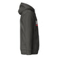 Sudadera con capucha MILLE ACENTO de color negro vintage con logo MILLE en blanco con una línea roja debajo en el pecho. Vista del perfil derecho.