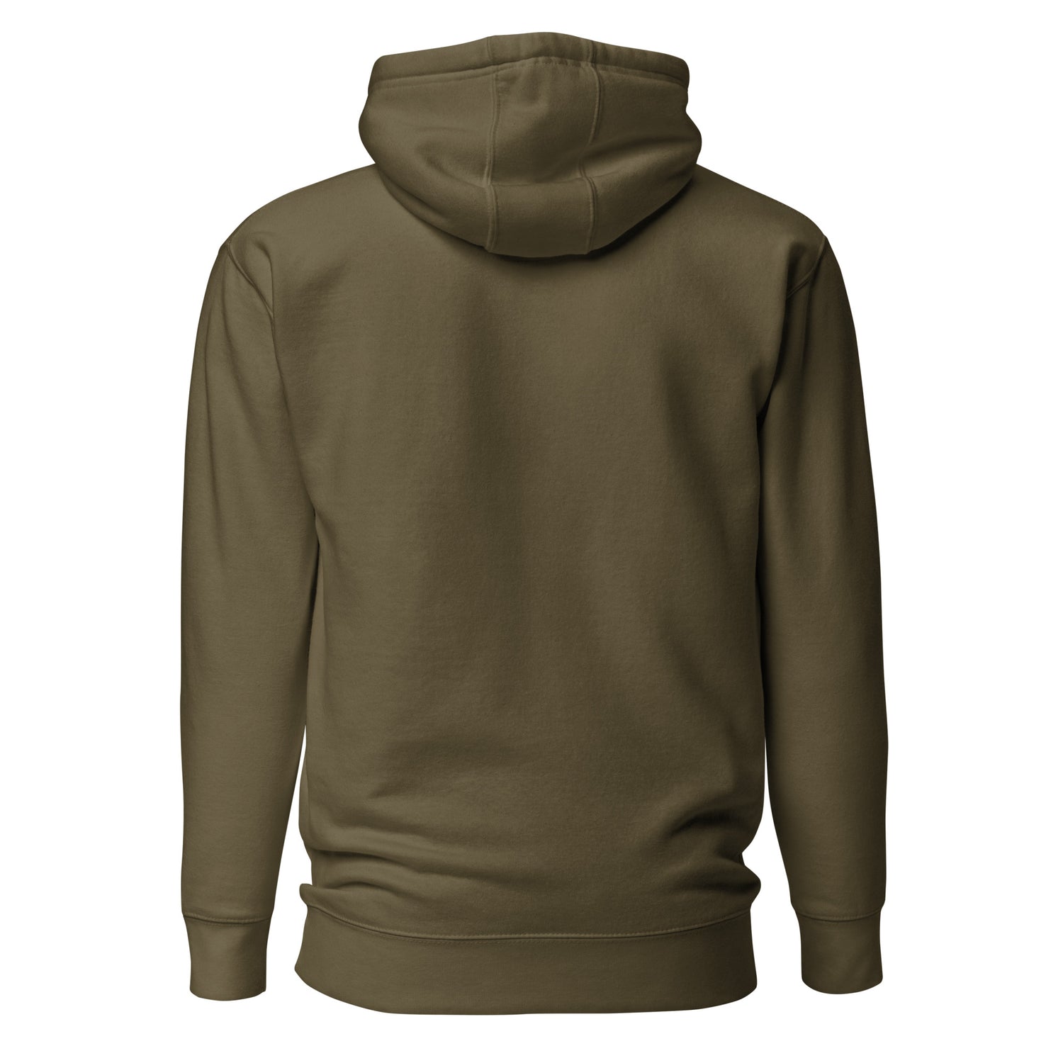 Sudadera con capucha MILLE ACENTO de color verde militar sin diseño en la espalda. Vista trasera.