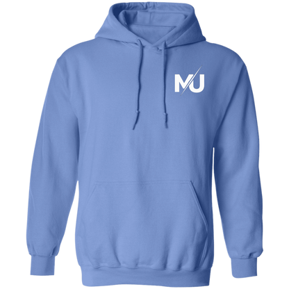 Sudadera con capucha MILLE KAIROS de color azul carolina con logo en el pecho. Vista frontal.
