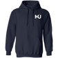 Sudadera con capucha MILLE KAIROS de color azul marino con logo en el pecho. Vista frontal.