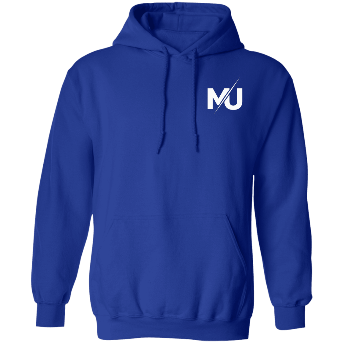 Sudadera con capucha MILLE KAIROS de color azul rey con logo en el pecho. Vista frontal.