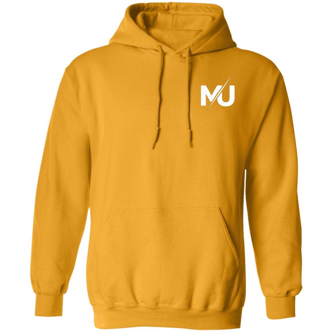 Sudadera con capucha MILLE KAIROS de color dorado con logo en el pecho. Vista frontal.