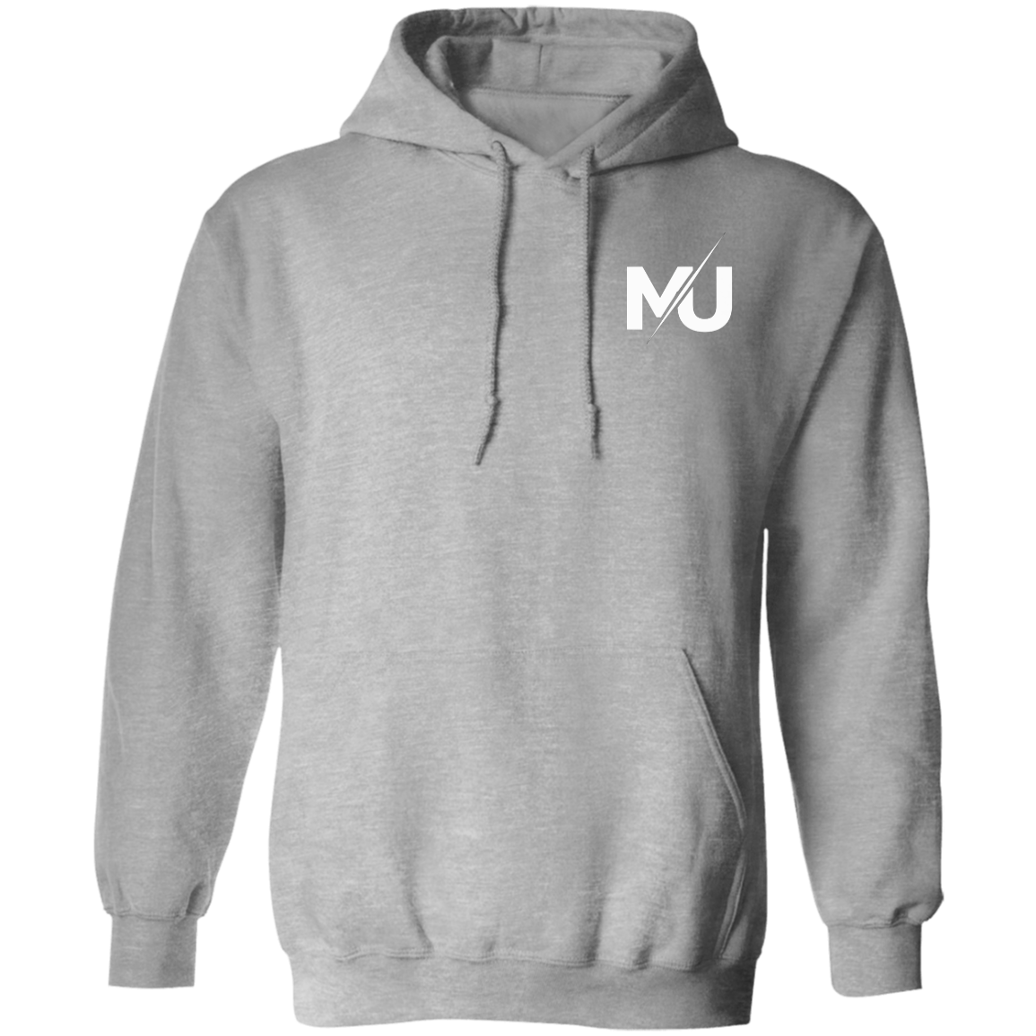 Sudadera con capucha MILLE KAIROS de color gris con logo en el pecho. Vista frontal.