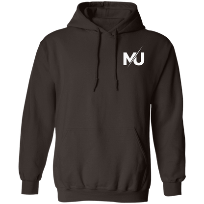 Sudadera con capucha MILLE KAIROS de color marrón oscuro con logo en el pecho. Vista frontal.