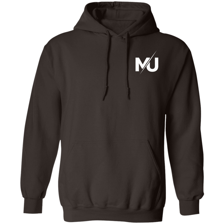 Sudadera con capucha MILLE KAIROS de color marrón oscuro con logo en el pecho. Vista frontal.