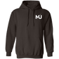 Sudadera con capucha MILLE KAIROS de color marrón oscuro con logo en el pecho. Vista frontal.