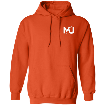 Sudadera con capucha MILLE KAIROS de color naranja con logo en el pecho. Vista frontal.