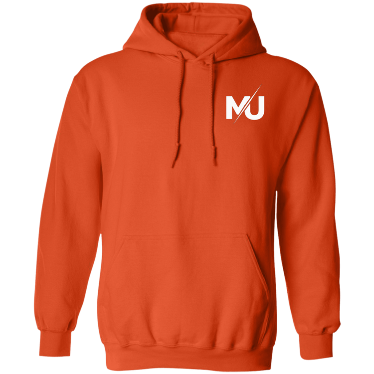 Sudadera con capucha MILLE KAIROS de color naranja con logo en el pecho. Vista frontal.