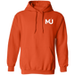 Sudadera con capucha MILLE KAIROS de color naranja con logo en el pecho. Vista frontal.
