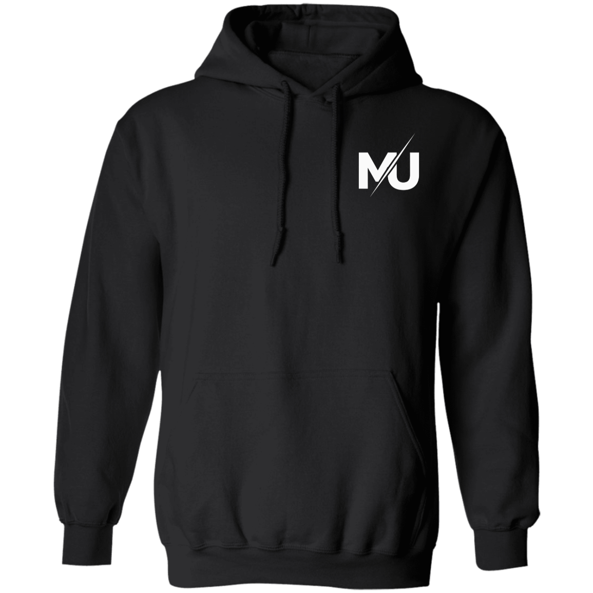 Sudadera con capucha MILLE KAIROS de color negro con logo en el pecho. Vista frontal.