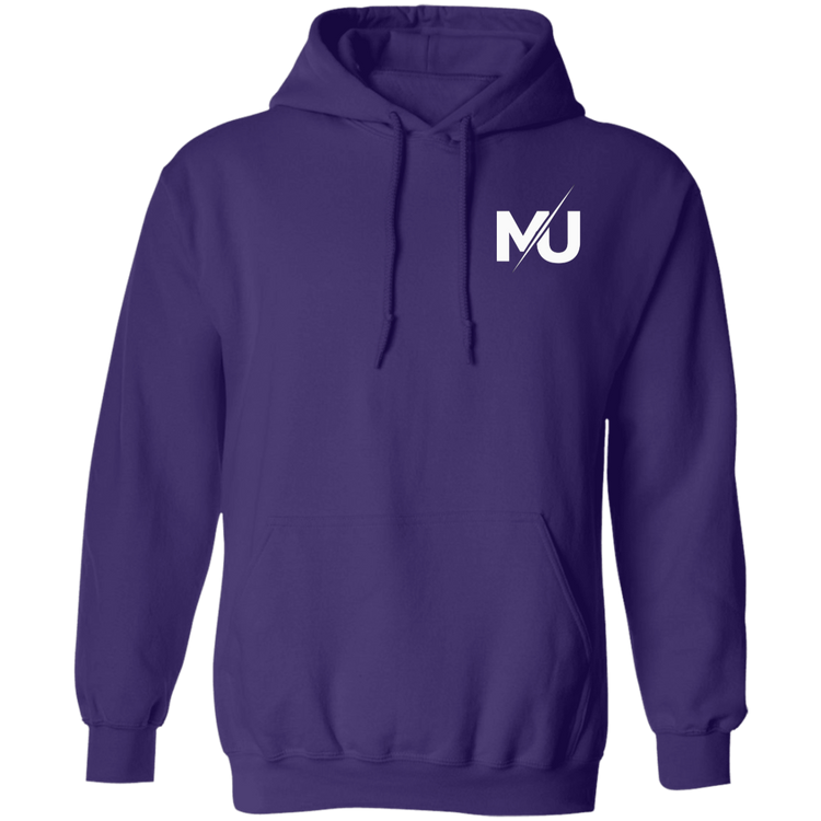 Sudadera con capucha MILLE KAIROS de color púrpura con logo en el pecho. Vista frontal.