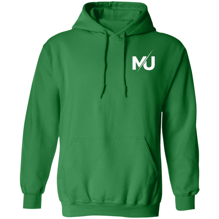 Sudadera con capucha MILLE KAIROS de color verde irlandés con logo en el pecho. Vista frontal.