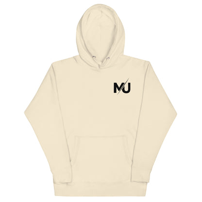 Sudadera con capucha MILLE URBAN de color hueso con el logo MU en el pecho. Vista frontal de la prenda.