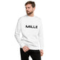 Sudadera MILLE Origin LS de color blanco con logo MILLE en el pecho. Vista frontal con modelo.