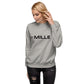 Sudadera MILLE Origin LS de color gris carbón con logo MILLE en el pecho. Vista frontal con modelo posando.