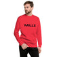 Sudadera MILLE Origin LS de color rojo con logo MILLE en el pecho. Vista frontal con modelo.